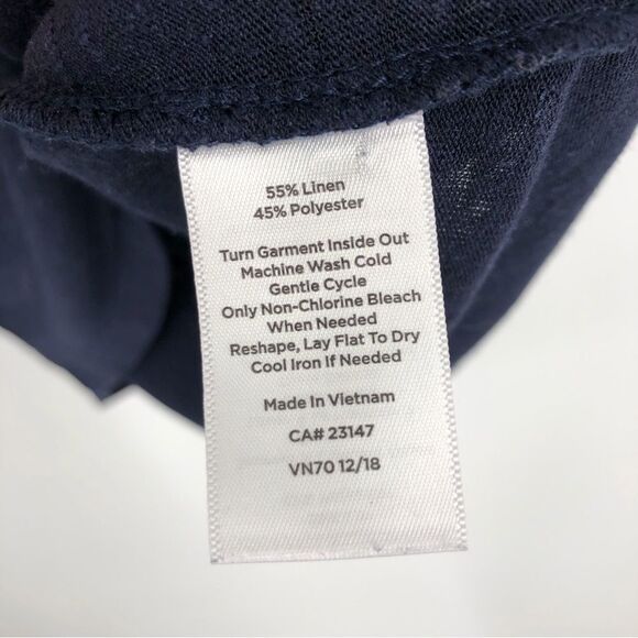 Talbots Shirt Womens Medium Linen Dark Blue Navy Buttons Nautical Short Sleeve - Picture 5 of 9